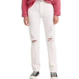 Levi's Jeans Women's 29 White Original 501 Button Fly High Rise Destructed